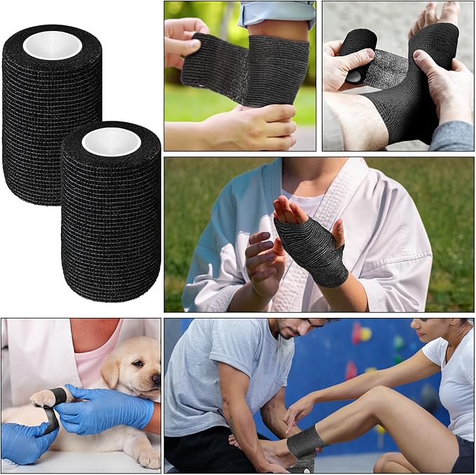 Treela 36 Pcs Self Adherent Bandage 4" X 5 Yard Wrap Breathable Cohesive Bandage Elastic Adhesive Tape for Stretch Athletic Sports Wrist Ankle(Black)