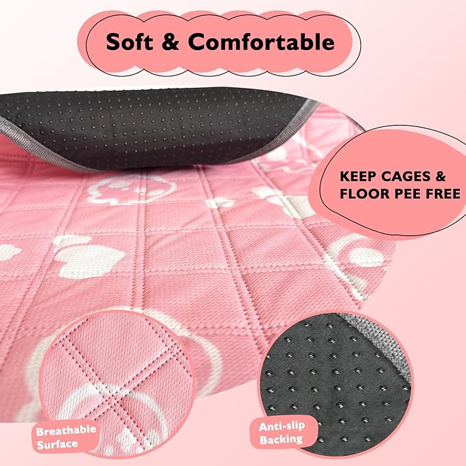 2 Pack Guinea Pig Bedding - Washable Guinea Pig Liners for C&C 2x4 Cage, Waterproof Reusable & Anti Slip Pee Pads Super Absorbent Mats for Small Animals Rabbit Hamster Rat (Pink, 57 x 28 Inch)