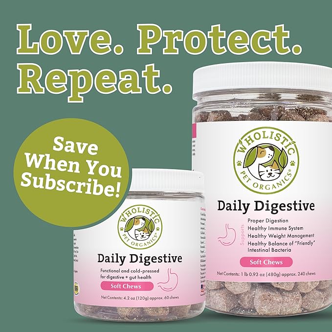 Wholistic Pet Organics:Dog Probiotics and Digestive Enzymes-Probiotic Chews for Dogs Digestive Health,Support Gut Health Immune Supplement Prevents Dog Digestive Problems (Original, 120 Count)