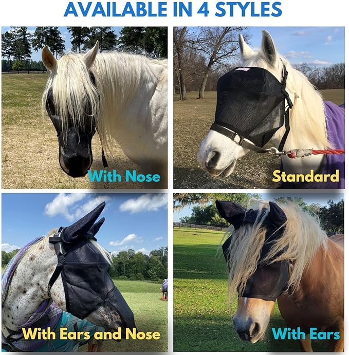 EquiVizor 95% UV Eye Protection (Mini) Standard Horse Fly Mask - Help with Uveitis, Corneal Ulcer, Light Sensitivity. Designed to Stay On Your Horse, Off The Ground.