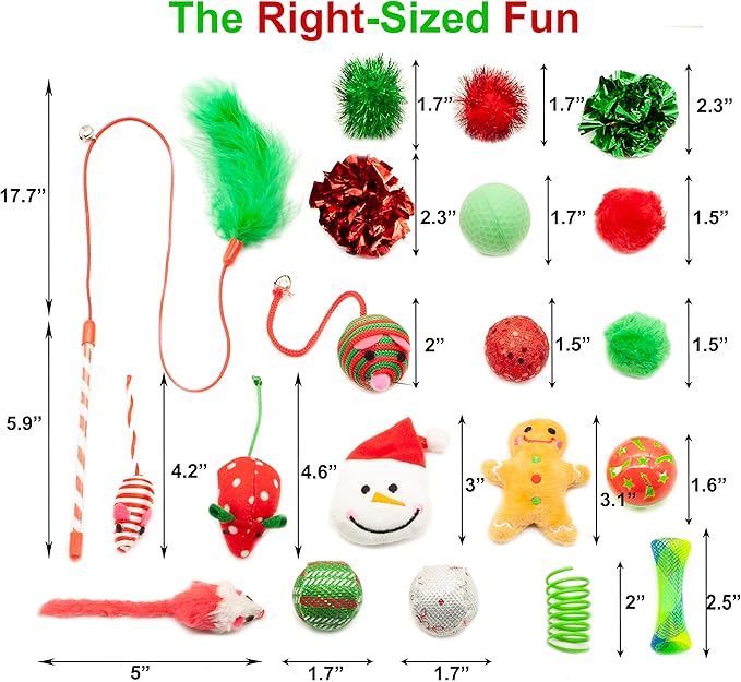 Fashion's Talk Holiday Festive Red Variety Pack Gift Box Cat Toy with Catnip, Box 20 Count
