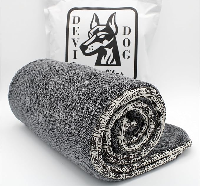 Devil Dog Premium Pet Drying Towel, Ultra-Soft, Highly Absorbent Microfiber Bath Towel for Dogs, Cats, and Other Animals - Gray, Large 24" x 35" 1200GSM 80% 20% Blend