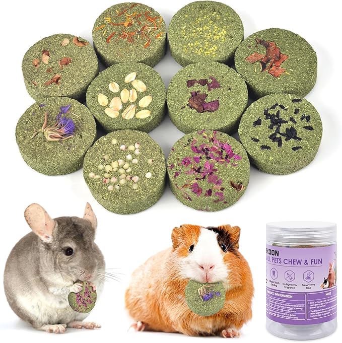 ERKOON Treats Rabbit Toys, 100% Edible Premium Timothy Hay Chew A Blocks for Rabbits, Chinchilla Treats, Chew Toys for Teeth Guinea Pigs and Mice