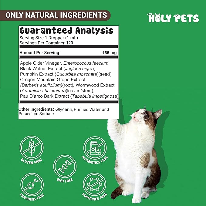 Herbal Gut Cleanse & Natural Parasite Support for Dogs & Cats with Probiotics – Promotes Digestive Health, Detox, and Wellness – 4oz Liquid Supplement for Pets – Made in The USA (4oz)