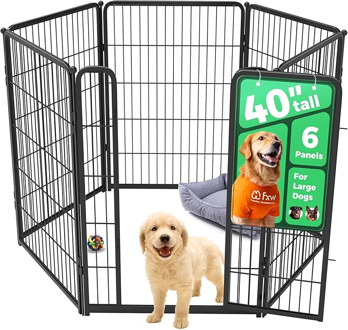 FXW Homeplus Unleashed Indoor Dog Playpen - Stress-Free and Safe Play, Heavy Duty 40 Inch 6 Wire Panels Dog Pen for Medium and Large Dogs, Black│Patented