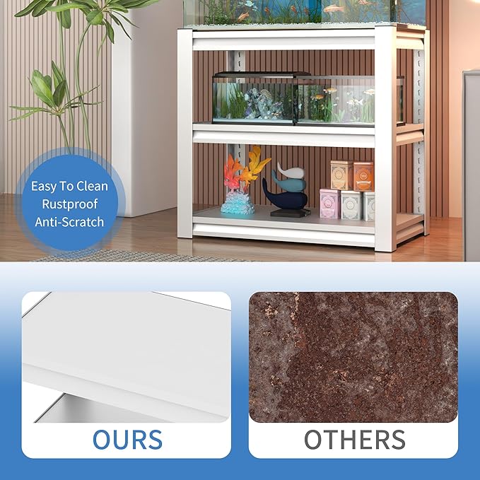 Fish Tank Stand White,3-tier Rack Shelf heavy duty Metal Frame Aquarium Stand 20 Gallon,Reptile Terrarium Stand for 30 Gallon Long Aquarium,Reptile Tank Stand,Breeder Tank Stand,31.5"*18"*34"