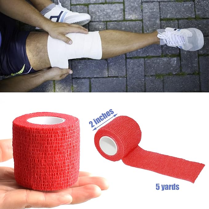 9 Pack 2" x 5 Yards Self Adhesive Bandage Wrap Self Stick Wrap for Ankle, Wrist, Finger, Sports, Breathable Cohesive Vet Tape for Pets (Red)