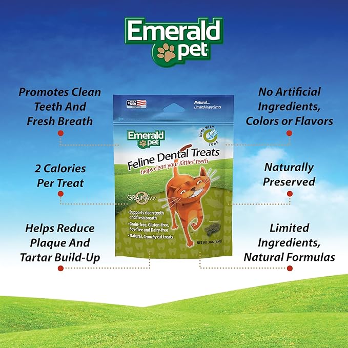 Feline Dental Treats — Tasty and Crunchy Cat Dental Treats Grain Free — Natural Dental Treats to Clean Cat Teeth, Freshen Cat Breath, and Reduce Plaque and Tartar Buildup — Tuna Treats, 3 oz