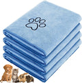 Chumia 4 Pack Dog Towels for Drying Large Microfiber Grooming Tools Absorbent Soft Bath Supplies with Embroidered Paw for Small Medium Pet Products (30 x 50 Inch,Light Blue)