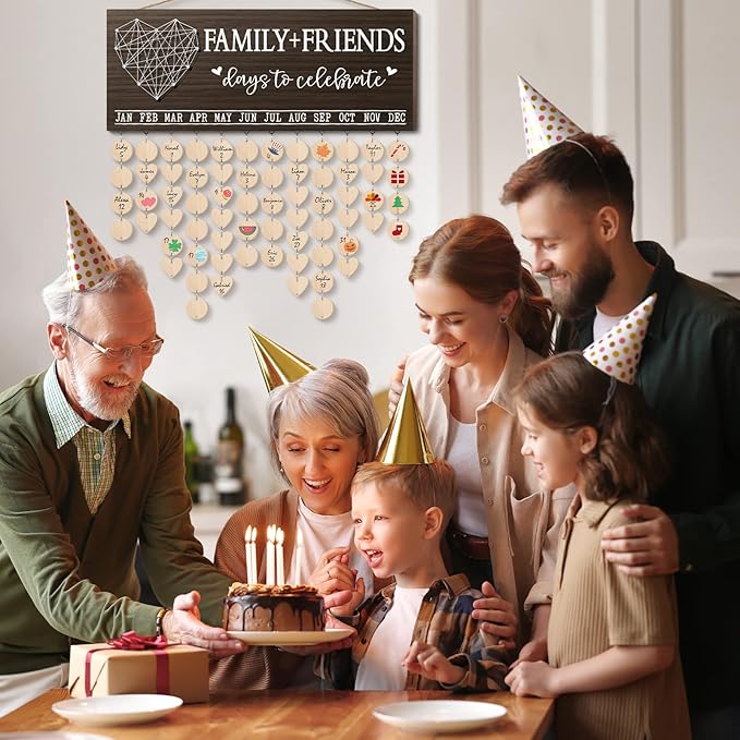 Christmas Grandma Gifts for Mom from Daughter, Wood Family Birthday Reminder Calendar Board Wall Hanging DIY Birthday Tracker Plaque with 120 Tag, Best Mom Dad Grandma Gifts for Birthday Thanksgiving