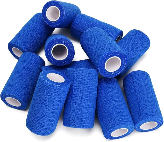 TOBWOLF 12PCS Self Adhesive Bandage, 4" x5yd / 10cmx4.5m Elastic Cohesive Bandage Wrap Athletic Gauze Roll, Non Woven Bandage Tape for Wrist Ankle Knee Leg Sprains Swelling - Navy Blue