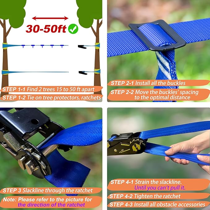 2x65 FT Ninja Warrior Obstacle Course for Kids with 13 Ninja Accessories - 600lbs Weight Capacity, Slackline with Swing Seat, Disc Swing, Ninja Wheel, Rope Ladder, Monkey Bar, Ninja Ring, Arm Trainer