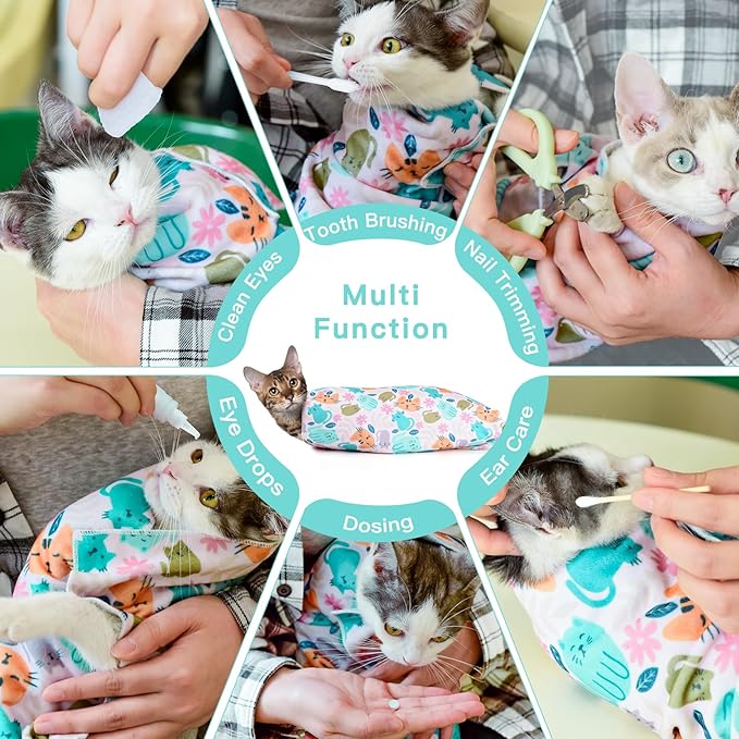 21.7" Cat Grooming Wrap, Cat Wrap for Cutting Nails, Self-Adherent Fabric Wrap for Cats, Cat Burrito Wrap Anti-Scratch, Anti-Escape, Multifunctional Swaddle Wrap Pet Tool (Swan, Large)