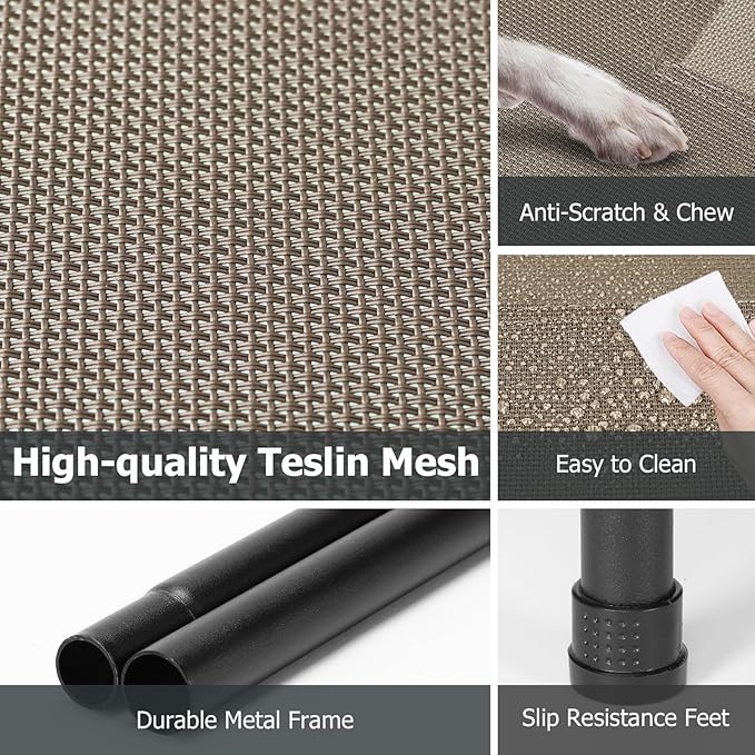 Elevated Dog Bed for Outdoor, Large Raised Dogs Cot for Training, Cooling Pet Beds with Washable Mesh, Indestructible Lifted Platform for Outside Camping, 41 inch Brown