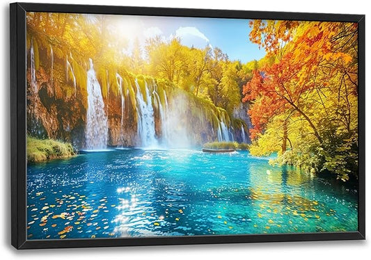 Extra Large Waterfall Lake Framed Wall Art for Living Room,Oversized Fall Autumn Tree Landscape Pictures Wall Decor,Nature Canvas Print Painting Modern Artwork Bedroom Office Bathroom 36L" x 24W"