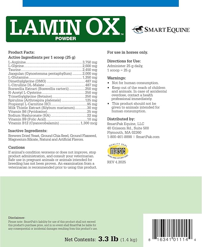 Uckele by SmartEquine LaminOX Powder | Hoof Support for Horses | Supports Healthy Laminae | Horse Supplement for Circulation, Hoof Health, and Growth | 3.3 lb
