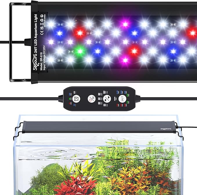 24/7 Cycle LED Aquarium Plant Light-Full Spectrum Fish Tank Light, Auto On/Off, 24/7 Lighting Modes and DIY Mode, Adjustable Timer/Brightness, 18W for 18 Inch to 24 Inch Planted Tank