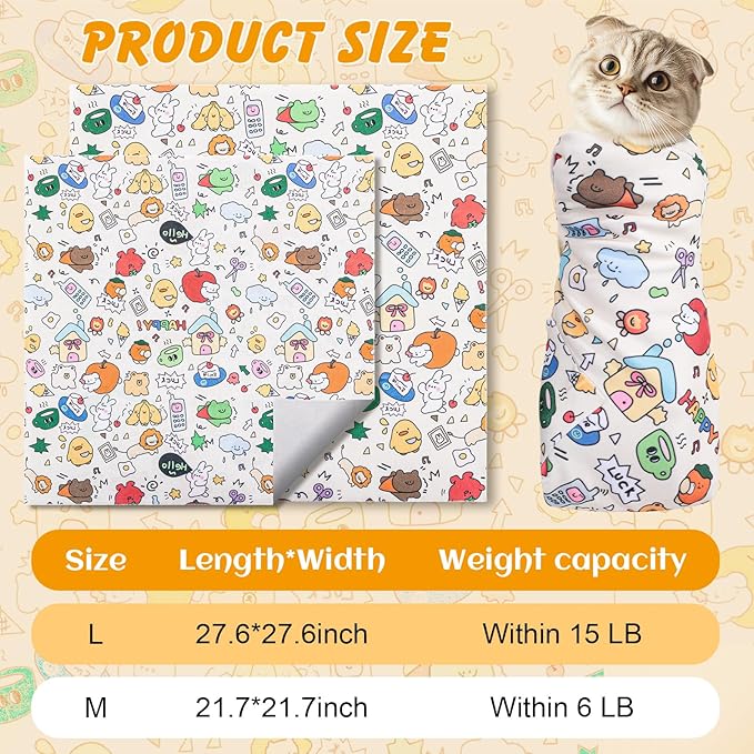 21.7 in Cat Wrap for Cutting Nails, Self-Adhesive Cat Grooming Wrap Anti-Escape Cat Restraint for Nail Clipping Cat Swaddle Wrap Cat Wrapping Cloth for Pet Cleaning and Beauty (Within 6.6 lbs)