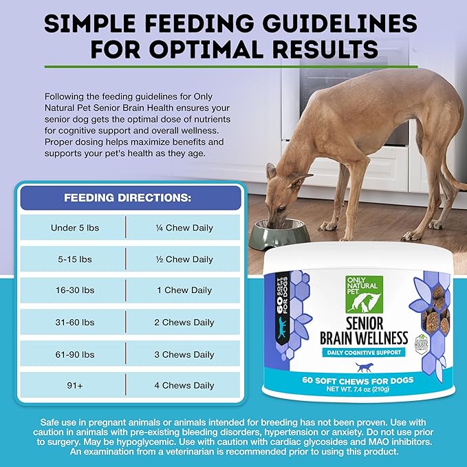 ONLY NATURAL PET Senior Brain Wellness Dog Chews - Small, Medium & Large Breeds, Toothless & Geriatric Dogs, Soft Chicken & Bacon Flavor Snacks, Baked Treats - 60 Count