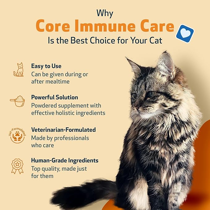 Pet Wellbeing Core Immune Care for Cats of All Ages - Daily Antioxidants, Immune Support, Collagen, Glutathione, Vitamin E - Veterinarian-Formulated Holistic Supplement 3.7 oz (105 g) Powder