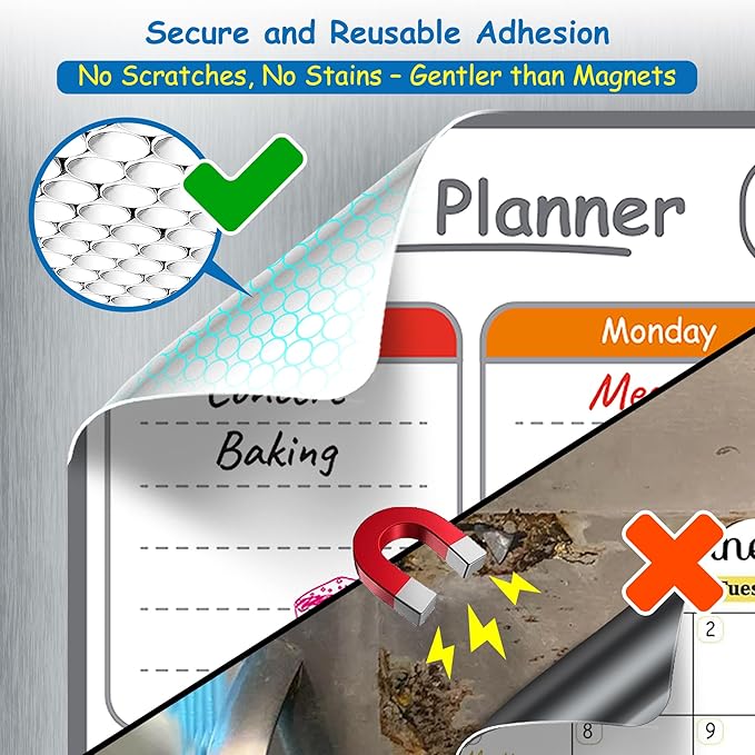 4-Pack Non-Magnetic Dry Erase Calendar Board Set – Monthly, Weekly, Daily, to-Do List Planner – Whiteboard for Stainless Steel Fridge, Wall, Glass, Door – Family, Office, Classroom Organizer
