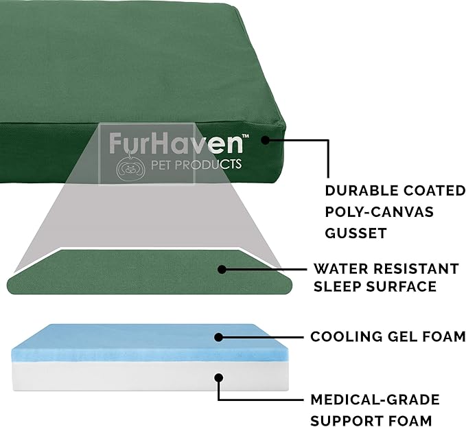 Furhaven Water-Resistant Cooling Gel Dog Bed for Large Dogs w/ Removable Washable Cover, For Dogs Up to 125 lbs - Indoor/Outdoor Logo Print Oxford Polycanvas Mattress - Forest, Jumbo Plus/XXL
