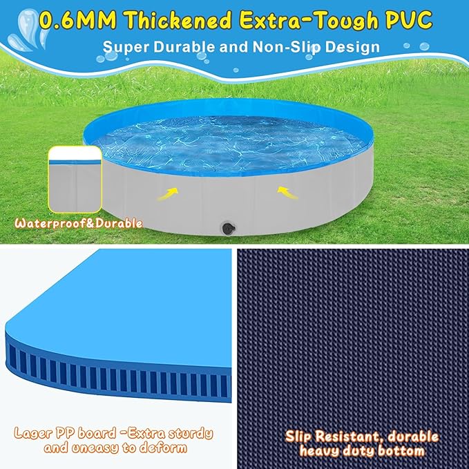 Foldable Dog Pool for Large Dogs, 87"x16" Kiddie Pool Hard Plastic Dog Swimming Pool Portable, Collapsible Dogs Wading Pools & Bathing Tub, Outdoor Cooling for Pets Kids & Adult