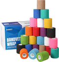 Self Adhesive Bandage Wrap - Pack of 24, Assorted Colors, Non-Woven, Breathable & Water-Resistant Vet Wrap for First Aid, Sports Injury, Body Sprains, & Pets - 2 Inch x 5 Yards