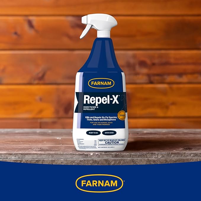 Farnam Repel-X Ready-To-Use Fly Spray, Insecticide And Repellent For Horses And Dogs, 32 Fluid Ounces, 1 Quart Bottle With Trigger Sprayer