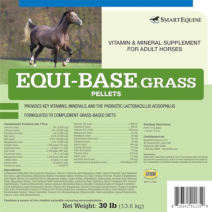 Uckele by SmartEquine EquiBase Grass Pellets | Horse Vitamins & Minerals Supplement, Forage Balancer | Horses in Light to Moderate Work | 30 lb Bag