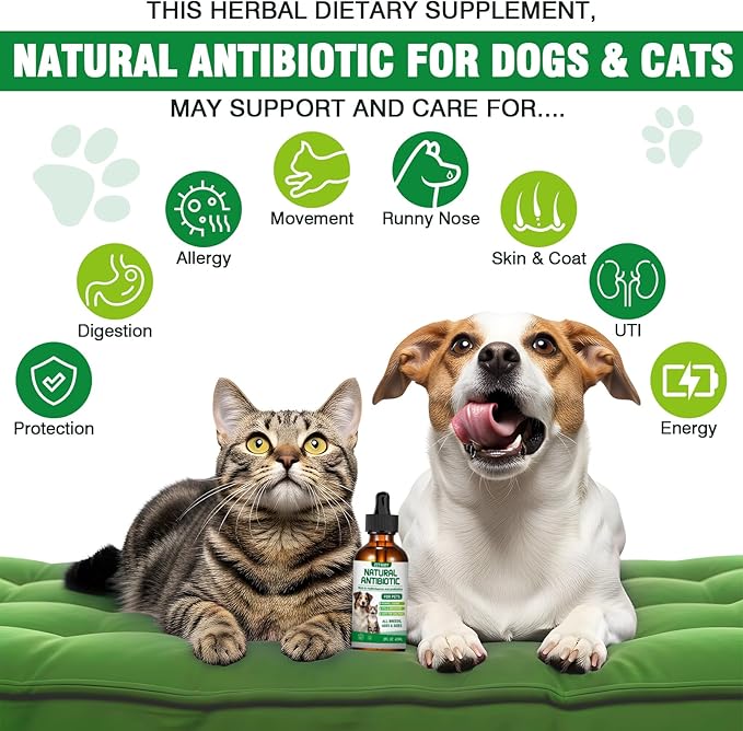 Natural Antibiotics for Dogs and Cats,Antibiotic for Cats,Dog Antibiotics in Drops,Help with Allergies, Itching, Coughs, UTIs,Skin, Coat, Digestion Care,for All Breeds & Ages,Pet Supplements&Vitamins