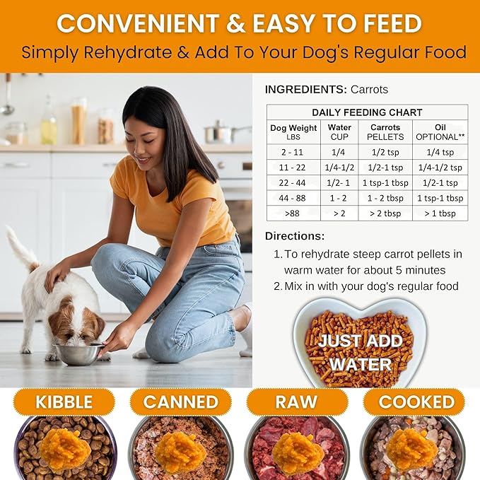 Olewo Original Carrots for Dogs – Fiber for Perfect Poop, Dog Food Toppers for Picky Eaters, Natural Skin & Coat Support, Multivitamin, Probiotics for Digestive and Gut Health, 5.5 lbs