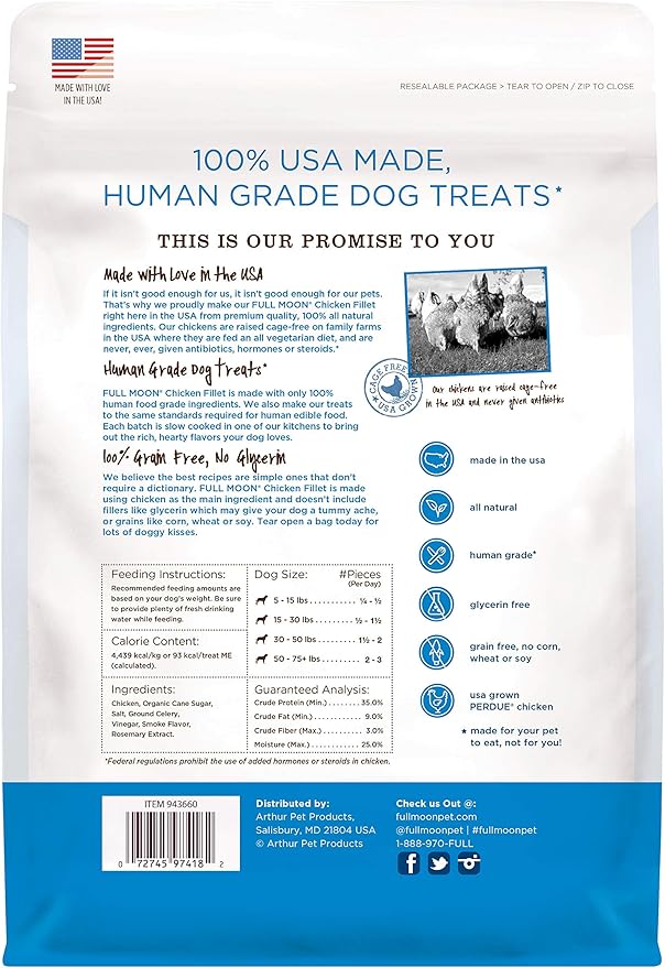 Full Moon Chicken Fillet Healthy All Natural Dog Treats Human Grade Made in USA 48 oz (Pack of 2)