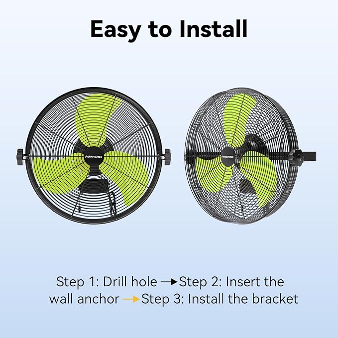 14 Inch Wall Fan Pro Series - Waterproof Motor High Velocity Wall Mount Fans for Commercial, Residential, Warehouse, Covered Patio, Shop, Garage, Barn 3 Speed 3000 CFM UL Safety Listed