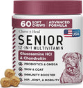 12-in-1 Multivitamin for Senior Dogs - 60 Senior Dog Vitamin and Supplement Soft Chews for Hip and Joint - Advanced Formula with Glucosamine, Omega 3,6,9, Vitamins, Probiotics - Made in The USA