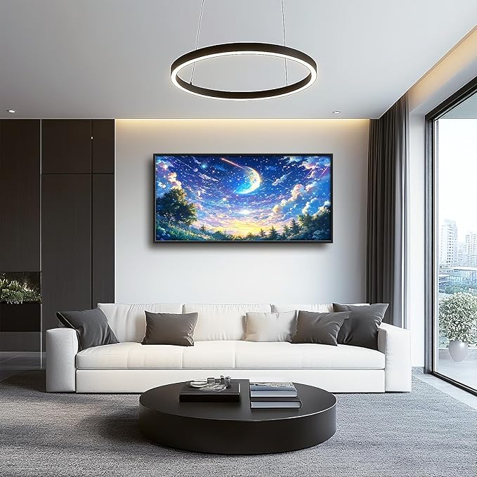 Framed Large Anime Sky Wall Art for Living Room, Oversized Fantasy Night Sky Forest Wall Decor Nature Canvas Painting Modern Artwork Home Decoration for Living Room Bedroom Office 60"x30"