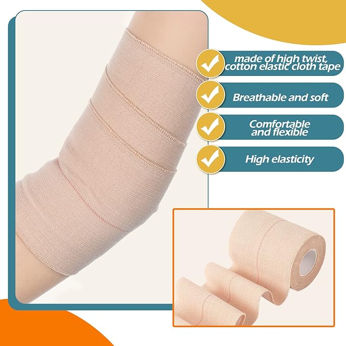 4 Rolls Elastic Tape Adhesive Elastic Tape Self Adhesive Bandage Wrap Flexible Stretch Bandages for Sports Ankle, Knee and Wrist Sprains Animal Pets, 5 Yard (3 Inch in Width)