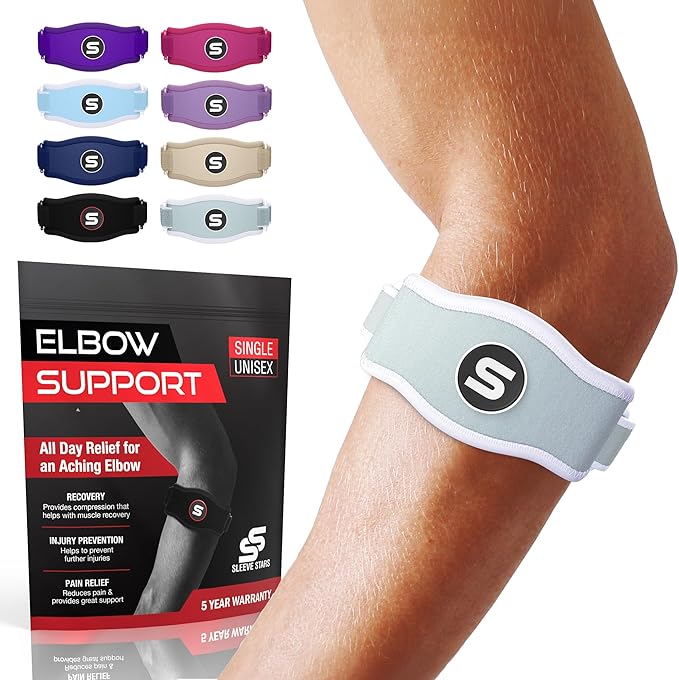 Sleeve Stars Tennis Elbow Brace for Women - Adjustable Tennis Elbow Strap, Golfers Elbow Brace for Men, Counterforce Brace for Tendonitis Relief, Fits 9"-23" (Single/Mint Green)