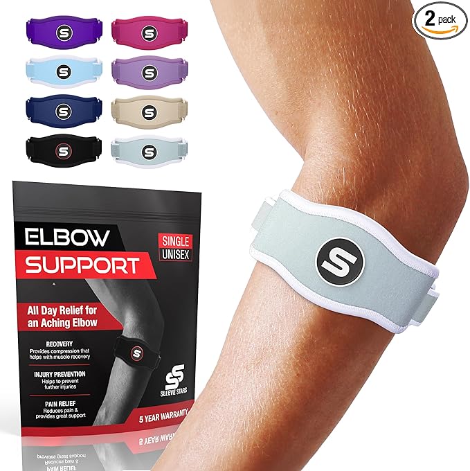 Sleeve Stars Tennis Elbow Brace for Women - Adjustable Tennis Elbow Strap, Golfers Elbow Brace for Men, Counterforce Brace for Tendonitis Relief, Fits 9"-23" (Pair/Mint Green)