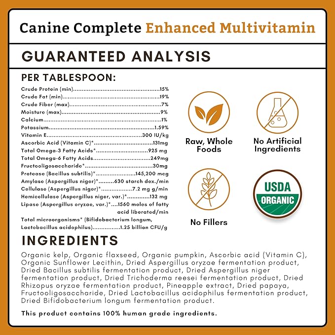 Wholistic Pet Organics Canine Complete - Dog Multivitamin Powder - 2 Lb - Daily Dog Vitamins and Supplements for Homemade Food - Immune System, Skin, Coat & Overall Health - Small and Large Breed
