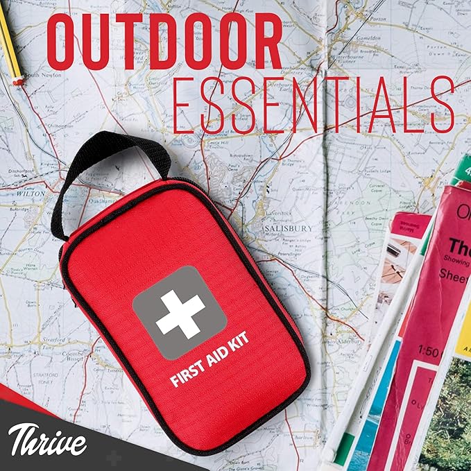 Thrive First Aid Safety Kit - 100-Piece Bag - Compact Waterproof Rip-Stop Nylon Pouch - Multi-Size Bandages, Antiseptic Wipes & Safety Pins for Car & Travel