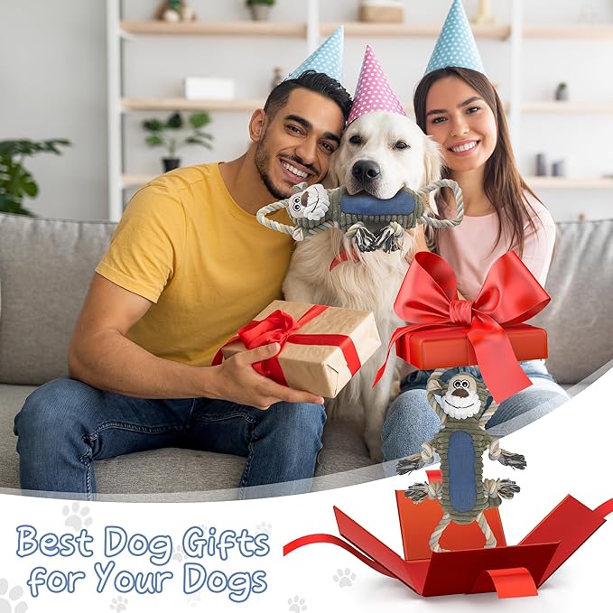 Funny Plush Dog Chew Toys, Squeaky Dog Toys, Interactive Tug of War Puppy Toys, Stuffed Dog Toys for Small, Medium and Large Dogs - Monkey