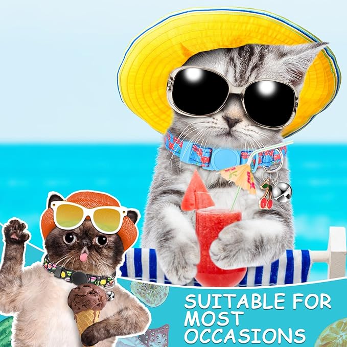 Frienda 12 Pcs Spring Summer Breakaway Cats Collars Girl Cat Safety Adjustable Collars with Bell and Summer Fruit Patterns Pendants Set for Pets Decoration(Medium)