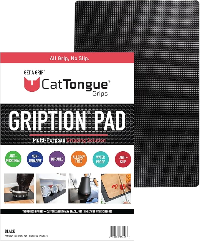 CatTongue Grips Non-Adhesive Anti-Slip Mat - Multi-Purpose Non-Slip Pad for Countertops, Desks, Tables & Workspaces - Ideal Desk Mat, Drawer Liner, Laptop Pad & More (Black, 8” x 12”)