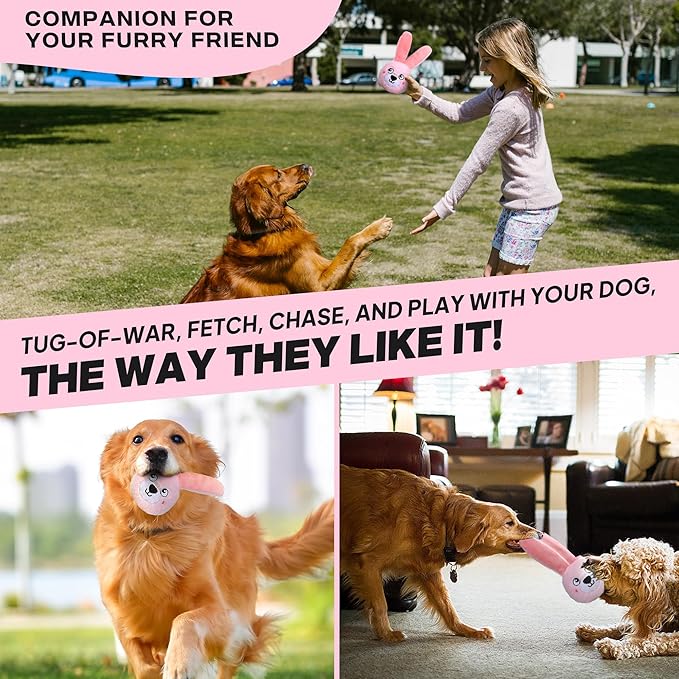 Fida Squeaky Dog Toys for Aggressive Chewers 3 in 1, Dog Chew Toys with 3 Layers,Interactive Dog Toys for Large Dogs Balls to Keep Them Busy for Small Medium Dogs(Pink Bunny)