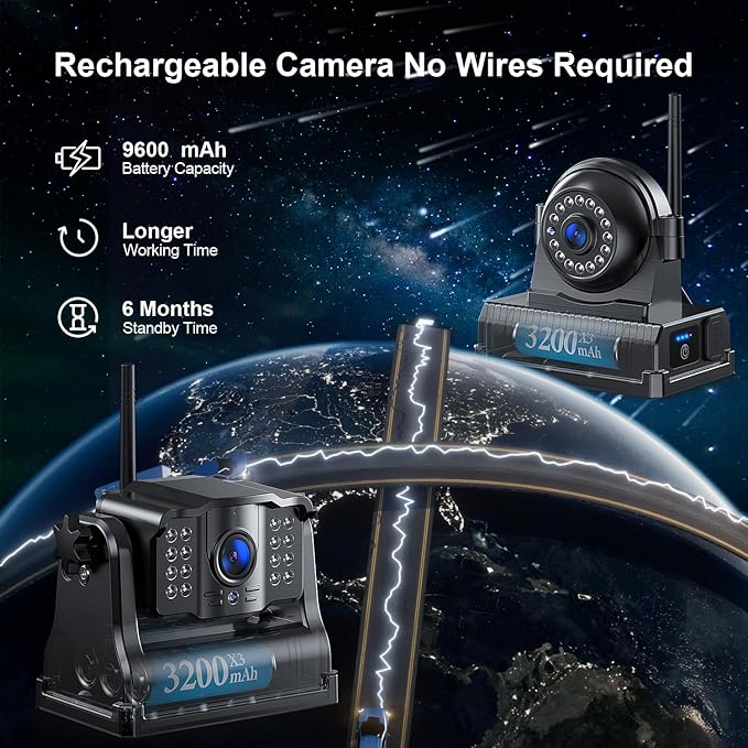 Fookoo 1080P 10" Magnetic Wireless Backup Camera 10" HD Split Screen Monitor,Rechargeable 2 Side View 2 Rear View Cameras,Low Consumption 1-Min DIY Install No Drilling for RV Trailer Truck DCX104