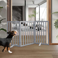 ZJSF Freestanding Indoor Dog Gate for House Foldable Wood Puppy Gate for Doorways Pet Gate for Stairs Extra Wide Pet Fence, Grey, 32" Height 3 Panels