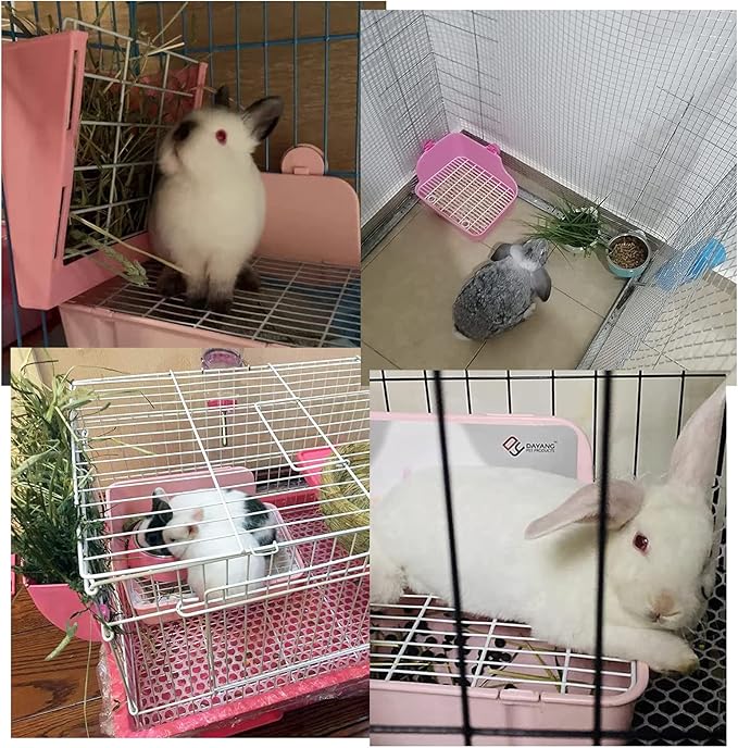 11Pcs Rabbit Litter Box Toilet,Bunny Corner Litter Bedding Plastic Square Grate Guinea Pig Bunny Ferret Hamster Hedgehog, Potty Trainer Bedding Box for Guinea Pig Ferret Hamster Hedgehog (Pink)