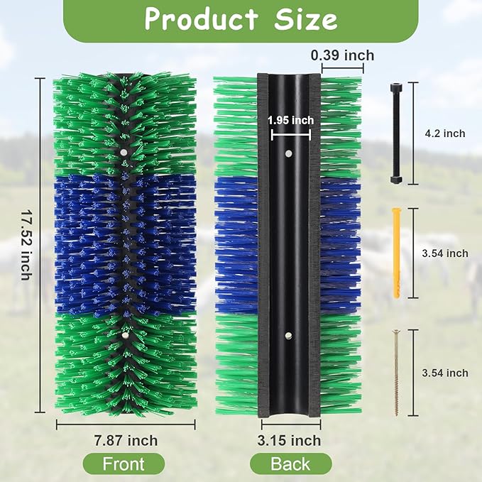 2PCS Livestock Scratch Brush, 17.5 x 7.8 Inch Goat Brushes for Grooming, Horse Brushes for Scratching, Livestock Brushing with 4 Screws for Horse, Elk, Cattle, Pig, Sheep（Green）