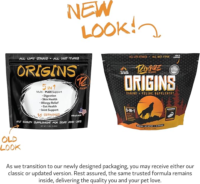 Origins 5-in-1 Dog Supplement - Powdered Food Topper w/Natural Omega 3 Fish Oil - Supports Healthy Digestion, Skin, and Coat - Helps Reduce Itching & Joint Inflammation (2 lbs)